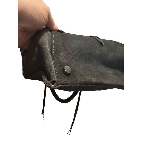 Rebecca Minkoff Grey Handbag Suede Leather Zipper Medium Crossbody Strap Fringe - Picture 7 of 16